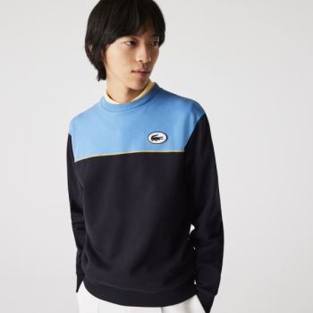 Lacoste Heritage Badge Colorblock Cotton Fleece Sweatshirt Pánské - Mikiny Tmavě Blankyt Blankyt / B